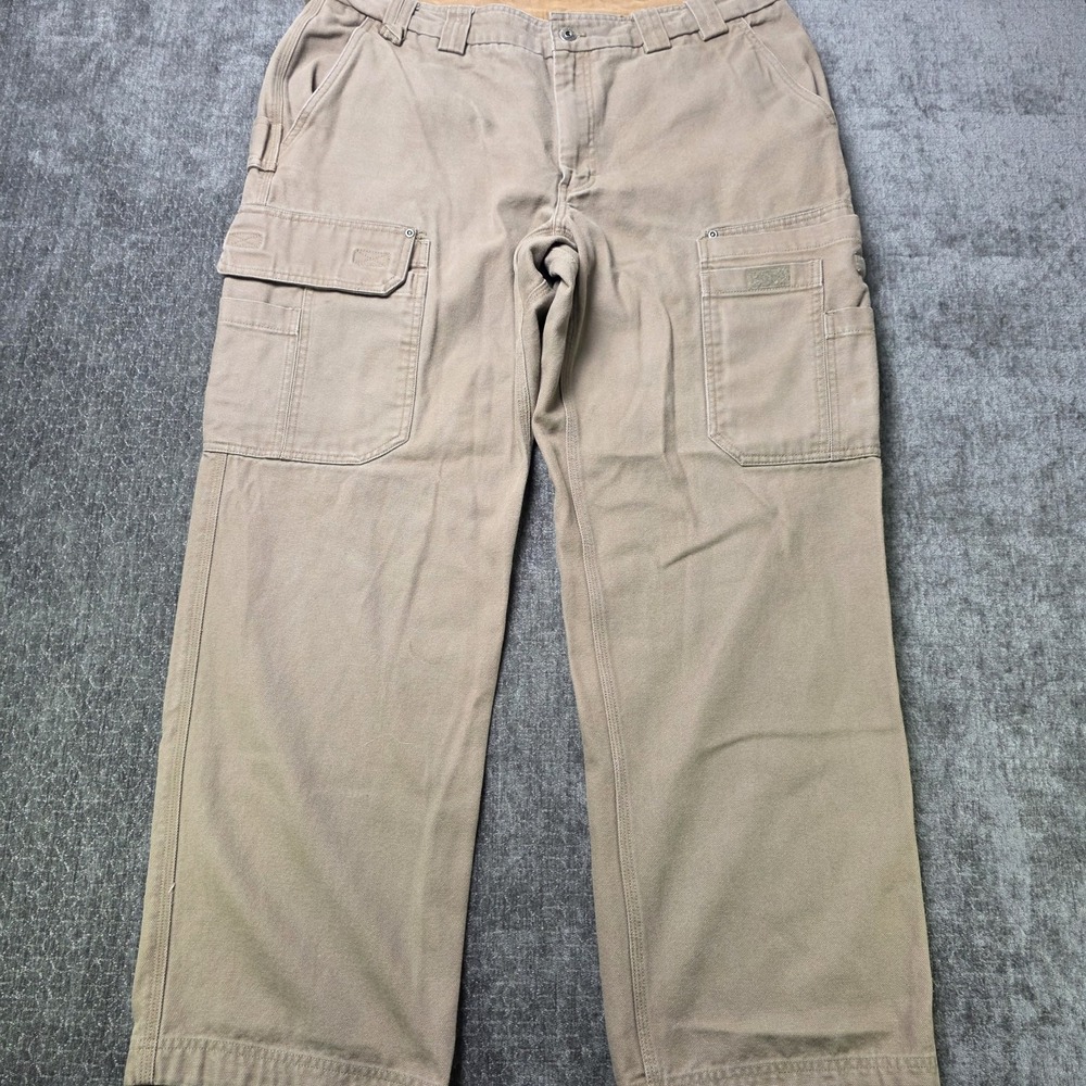 Duluth Trading Co Fire Hose Cargo Work Pants 39x31 Khaki Relaxed Heavy Canvas